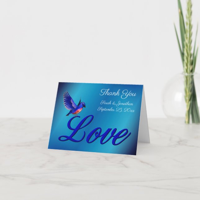 Love Elegant Bluebird Personalized Wedding  Thank You Card (Front)