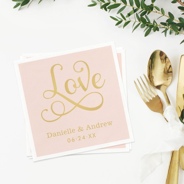 Love Elegant Blush Gold Calligraphy Wedding Paper Napkins (Creator Uploaded)