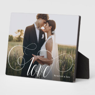 LOVE Elegant Calligraphy Couple Photo Wedding Plaque