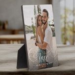 LOVE Elegant Calligraphy Couple Photo Wedding Plaque<br><div class="desc">Sweet and simple wedding keepsake for Newlyweds,  Valentine's Day,  engagement,  showcasing your favorite couple photo with modern script calligraphy reading LOVE over your custom text like names and / or date or a personal message over a dark gradient to make the typography stand out.</div>