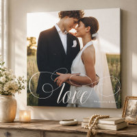 LOVE Elegant Calligraphy Couple Wedding Photo