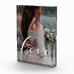 Love elegant calligraphy wedding photo block<br><div class="desc">Showcase your favorite wedding pictures with this modern photo block,  with the word Love in a beautiful text overlay. You can easily change the color and size of the text to fit your picture.</div>