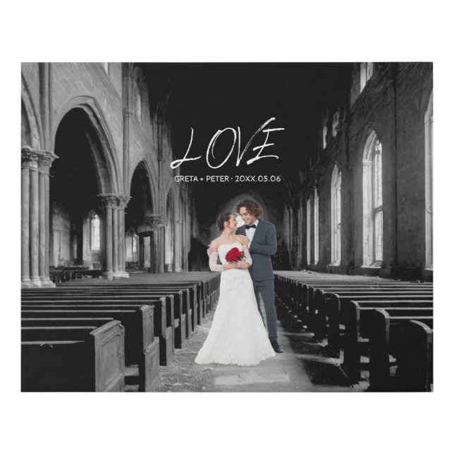 Love elegant calligraphy wedding photo faux canvas (Front)