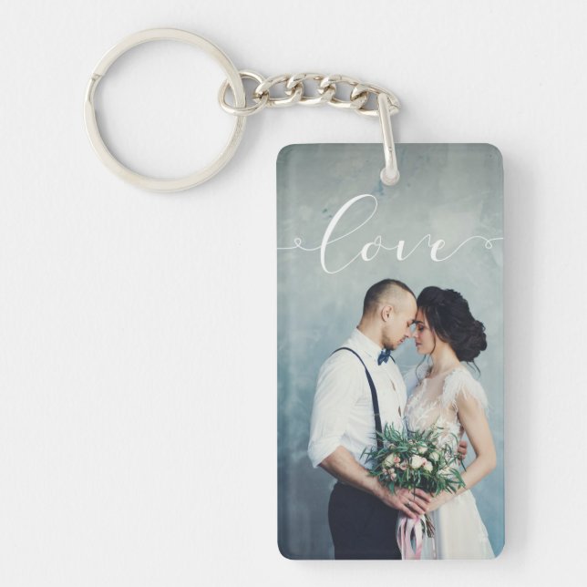 Love | Elegant Calligraphy with your Photo Keychain (Front)