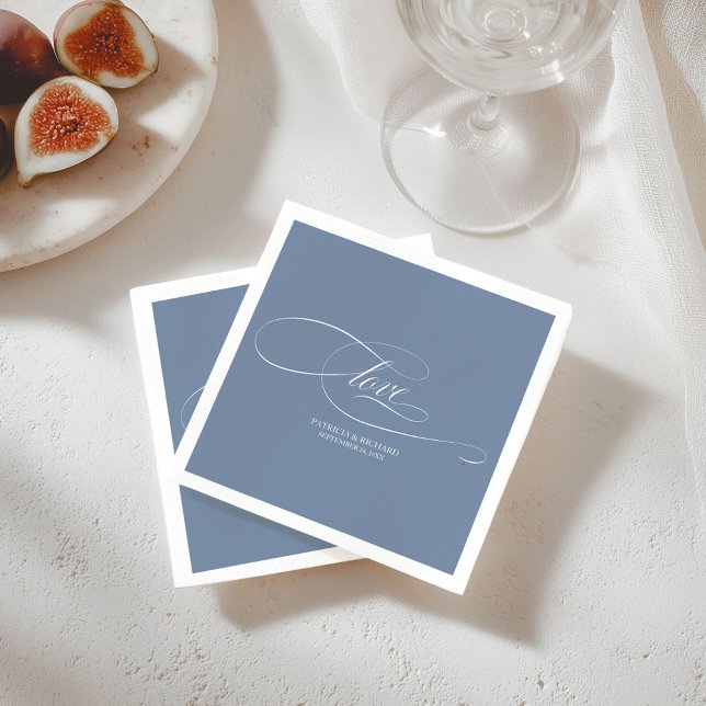 Love - Elegant Dusty Blue Wedding Napkins (Creator Uploaded)