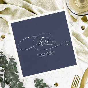 Love - Elegant Navy Blue Wedding Napkins