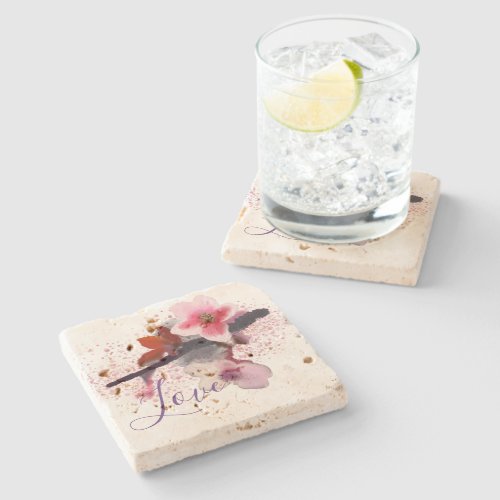 LOVE  Elegant Pink and Purple Cherry Stone Coaster