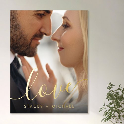 Love elegant script couples names photo foil prints