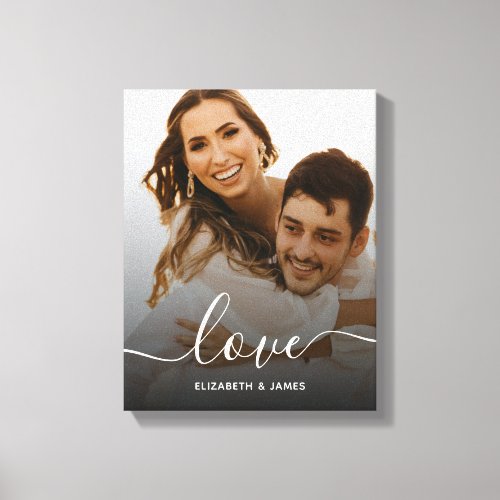 Love Elegant Script Engagement Photo Canvas Print