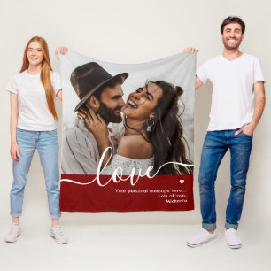 'Love' Elegant Script Photo & Personal Message Fleece Blanket