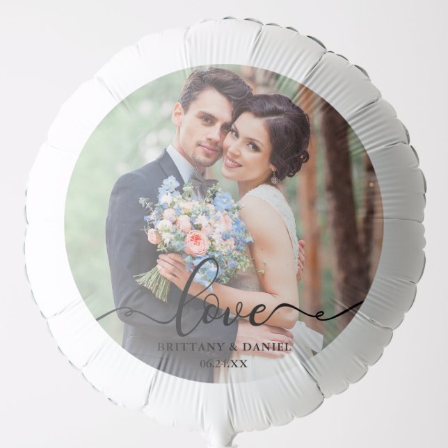 Love Elegant Script Photo Wedding Helium Balloon (Front)