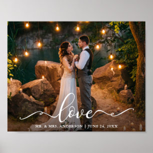Love Elegant Script Wedding Bride Groom Photo Poster