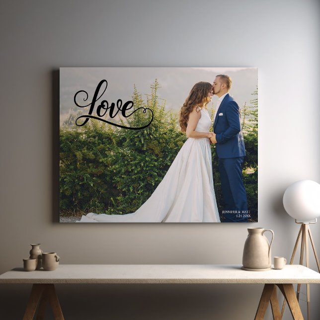 Love Elegant Script Wedding Photo Wall Art (Creator Uploaded)