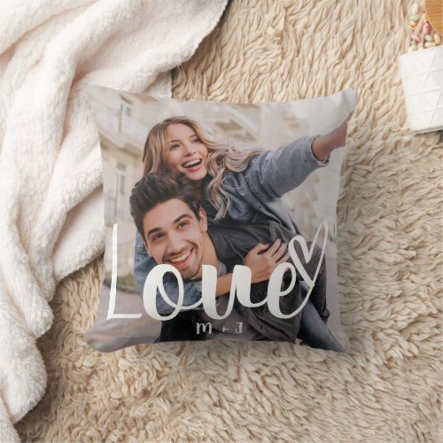 Love Elegant Script with Heart Two Photo Throw Pillow
