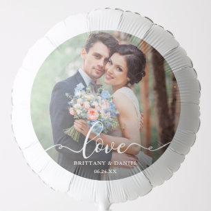 Love Elegant White Script Photo Wedding Helium Balloon