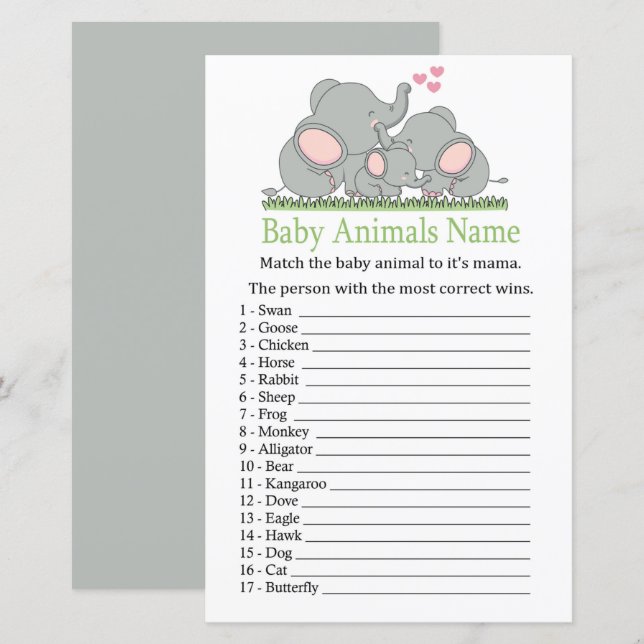 Love Elephants Baby Animals Name Game (Front/Back)