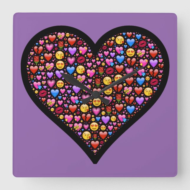 Love Emoji Customized Square Wall Clock (Front)