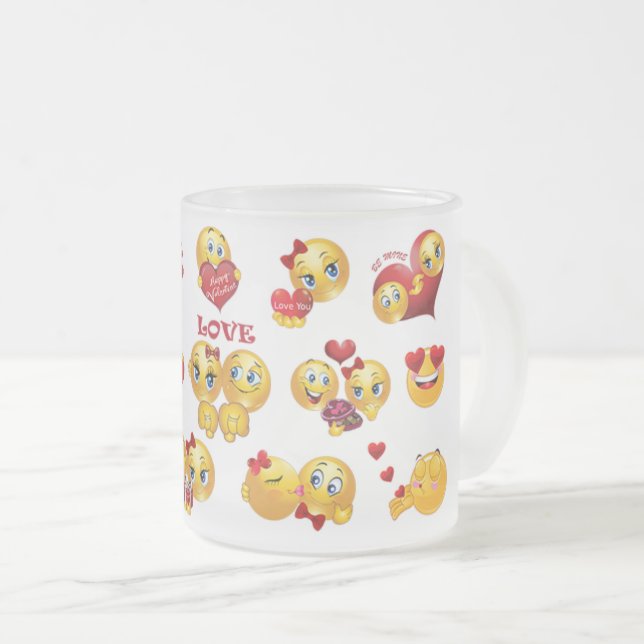love emoji frosted glass coffee mug (Front Right)