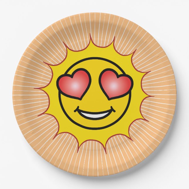 Love Emoji Sun Paper Plates (Front)