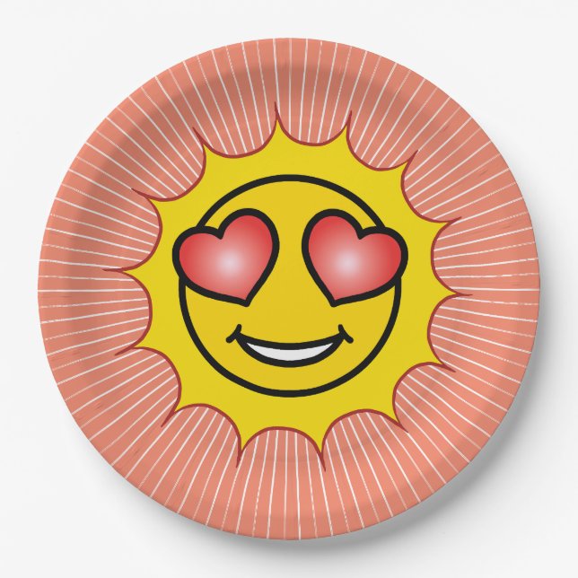 Love Emoji Sun Paper Plates (Front)