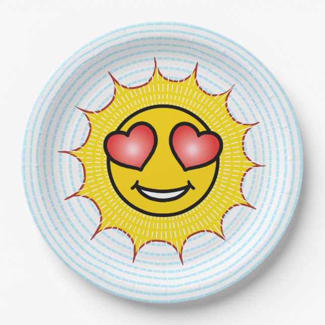 Love Emoji Sun Paper Plates (Front)