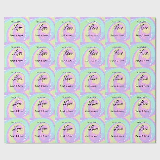 Love engagement wedding couple colorful bohpattern wrapping paper (Flat)