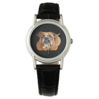 Love English Bulldog Dog Face -  Brown Mascot Watch