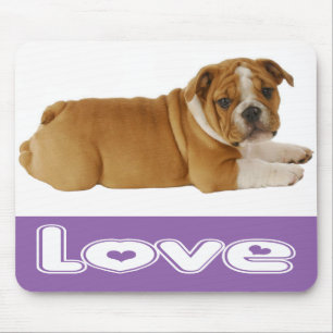 Love English Bulldog Puppy Dog Purple Mousepad