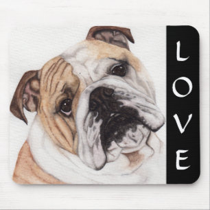 Love English Bulldog Watercolor Painting Mousepad