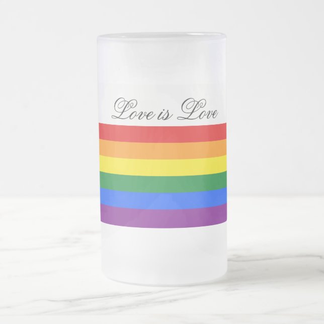 Love Equality Rainbow Flag LGBT Lesbian Gay Pride Frosted Glass Beer Mug (Center)