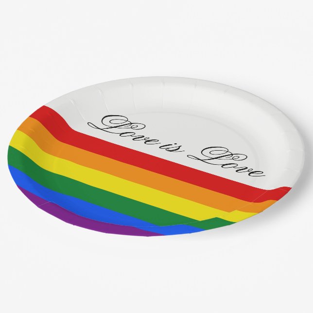 Love Equality Rainbow Flag LGBT Lesbian Gay Pride Paper Plates (Angled)