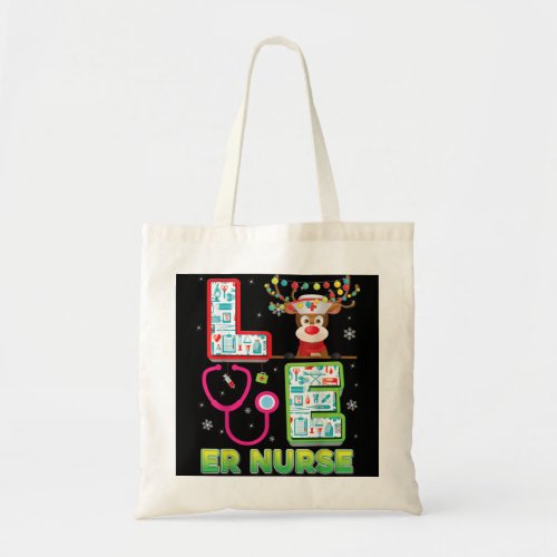 Love ER Nurse Reindeer Stethoscope Sweater Ugly Ch Tote Bag