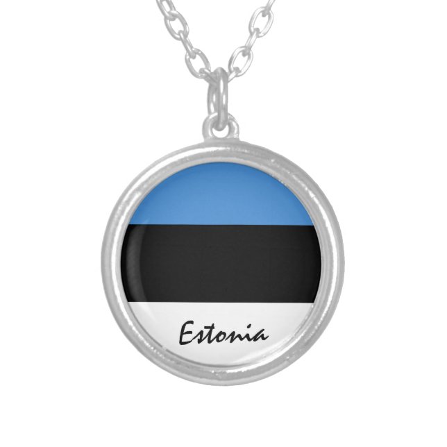 Love Estonia & Estonian Flag fashion / sports fans Silver Plated Necklace (Front)