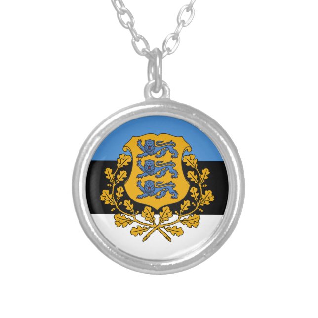 Love Estonia & Estonian Flag fashion / sports fans Silver Plated Necklace (Front)