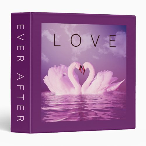Love Ever After Swans Purple Violet Personalized 3 Ring Binder