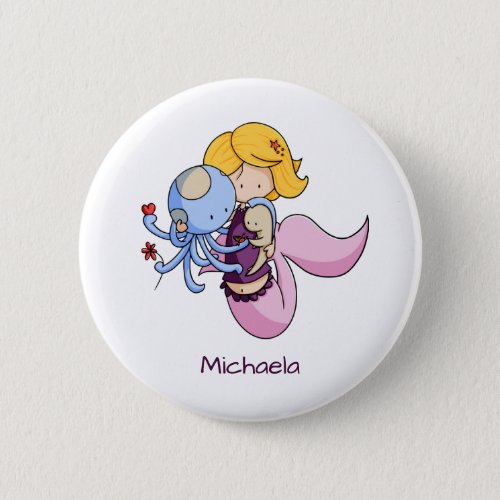 Love everyone mermaid hugging octopus and fish button