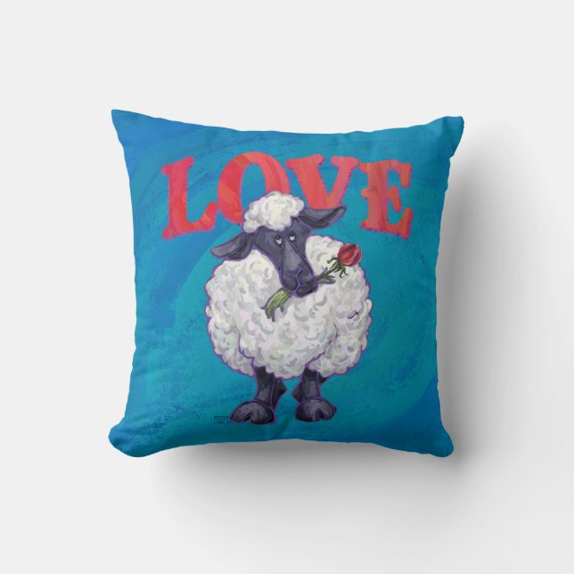 Love EWE Heads and Tails Sheep Blue Throw Pillow (Front)
