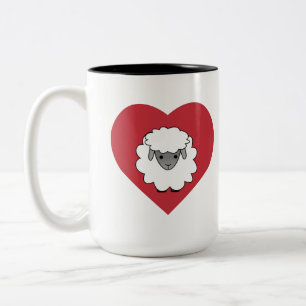 Love Ewe Sheep with a Heart Background Two-Tone Coffee Mug
