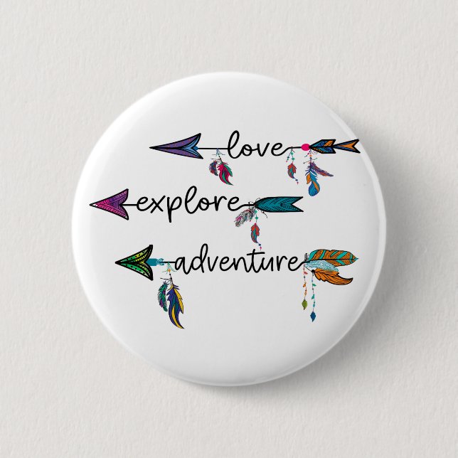 Love Explore Adventure Arrow Tribal Boho Design Button (Front)