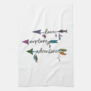 Love Explore Adventure Arrow Tribal Boho Design Kitchen Towel