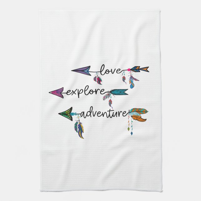 Love Explore Adventure Arrow Tribal Boho Design Kitchen Towel (Vertical)