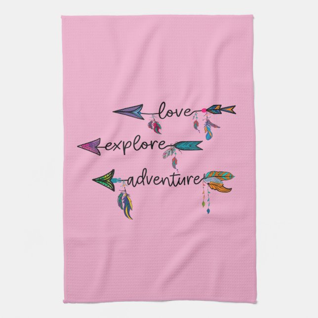 Love Explore Adventure Arrow Tribal Boho Design Kitchen Towel (Vertical)