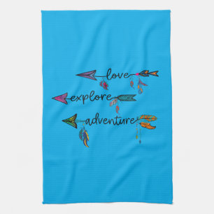 Love Explore Adventure Arrow Tribal Boho Design Kitchen Towel