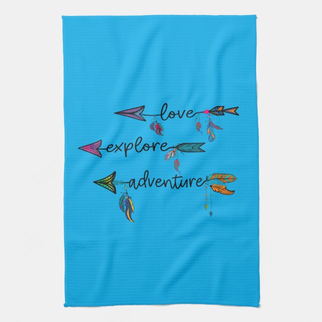 Love Explore Adventure Arrow Tribal Boho Design Kitchen Towel (Vertical)