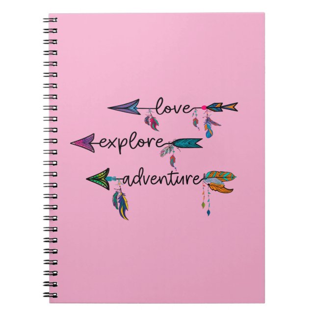 Love Explore Adventure Arrow Tribal Boho Design Notebook (Front)