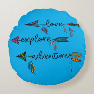 Love Explore Adventure Arrow Tribal Boho Design Round Pillow
