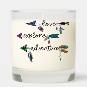 Love Explore Adventure Arrow Tribal Boho Design Scented Candle