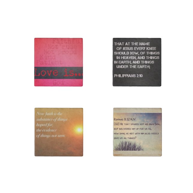 Love, Faith & Bible Verses Set of 4 Stone Magnets (Front)