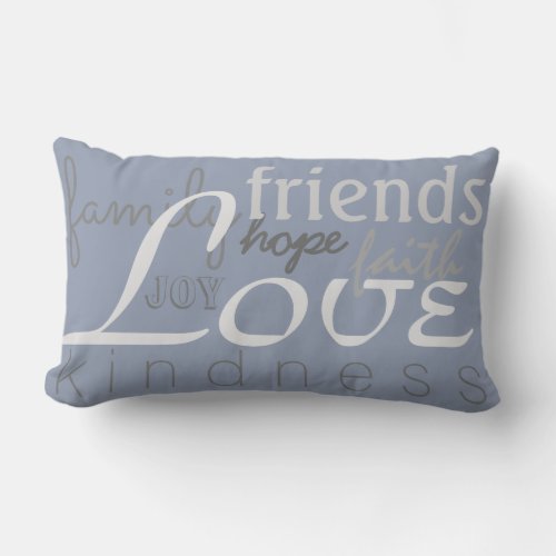 Love Faith Family Gray Blue Throw Pillow