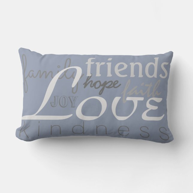 Love Faith Family Gray Blue Throw Pillow (Front)
